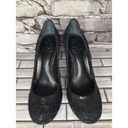 Tory Burch Black Leather Floral Fabric Platform Stiletto High Heels Women Sz 8M