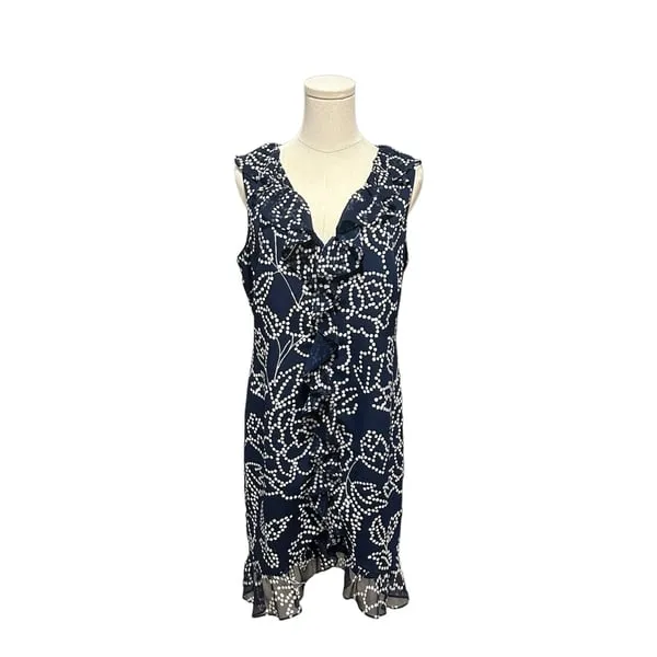 Karl Lagerfeld V Neck Sleeveless Floral Ruffle Dress Navy Size 6 Medium