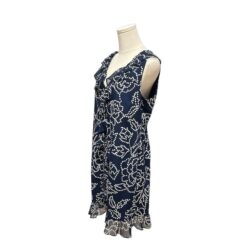 Karl Lagerfeld V Neck Sleeveless Floral Ruffle Dress Navy Size 6 Medium