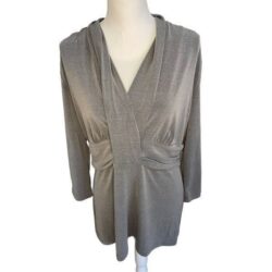 New York & Company Stretch Women’s XL Gray Faux Wrap Blouse