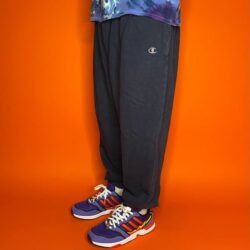 Navy Blue Champion Sweatpants Grey Embroidered Logo Relaxed Fit Elastic Cuffs