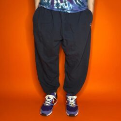 Navy Blue Champion Sweatpants Grey Embroidered Logo Relaxed Fit Elastic Cuffs