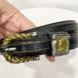 Vintage Brighton Belt Women Sz 34 Genuine Leather Black Embossed Lg