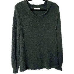 ZENANA LONG SLEEVE PULL-ON SWEATER, WOMENS, M, DARK CHARCOAL GREY, STRETCHEY