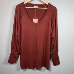 Knox Rose Sweater V-Neck Brown Long Sleeve Exposed Seam Detail Women’s Size XXL