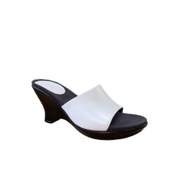 Aerosoles Country Sub White/Black Leather Open Toe Slip Ons