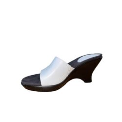 Aerosoles Country Sub White/Black Leather Open Toe Slip Ons