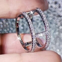 Trendy CZ Glitter Micro Pave Silver Double Layer Hollow Fashion Ring, UNVN12223