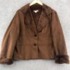 Coldwater Creek Coat Women Extra Large Brown Faux Fur Lined Suede Button Outdoor
