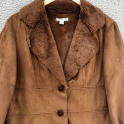 Coldwater Creek Coat Women Extra Large Brown Faux Fur Lined Suede Button Outdoor