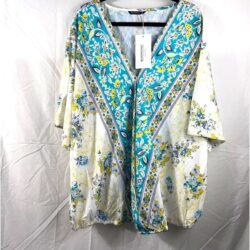 NWT Bloomchic Floral Bell Sleeve Elastic Waist Button Wrap Blouse 0163