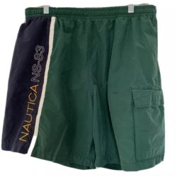 Nautica NS 83 Color Block Mesh Lined Swim Trunks Shorts Mens L 90s Green