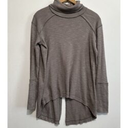 We The Free People Split Back Cowl Turtleneck Top Womens S Brown Taupe Boho