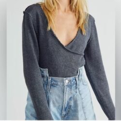 Free People Like a Boss Gray Wrap Sweater