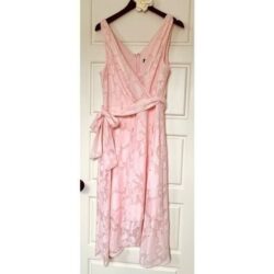 NWT DKNY Pink Floral Chiffon Sleeveless Faux Wrap V Neck Tulip Dress sz 14