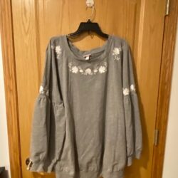 Isabel Maternity Plus Size 4X Grey Sweatshirt with White Embroidered Flowers