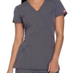 Dickies Gray Wrap Medical Scrubs Top Womens Size Small PEWZ style 85956