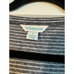 Sundance Ashlyn Tee Sz Large Black White Striped Linen T-Shirt Short Sleeve Top
