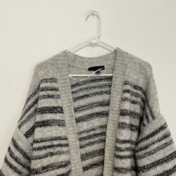 LANE BRYANT Plus Size Marled Stripe Open Cardigan Gray Black Heavy Sweater 14 16