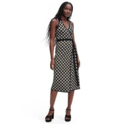 Diane Von Furstenberg NWT Collared Sleeveless Vintage Weave Neutral Midi Wrap XS