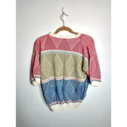 Vintage Geometric Retro Textured Half Sleeve Sweater, 80s, women’s size M-L