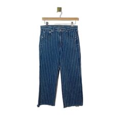 American Eagle Wide Leg Striped Cropped Jeans in Blue/White Size 6
