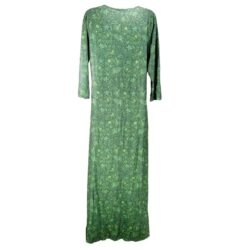 Misslook Green Floral Maxi Dress S Women Cotton Leaves V Neck 3/4 Sleeve Pockets