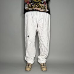 Vintage Adidas Sweatpants White Polyester Baggy Wide Leg Track Pants Black 90s