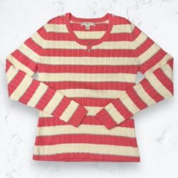 Tommy Hilfiger Pink, Off-white, and Silver Striped Cable Knit Sweater Large