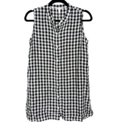 Eileen Fisher XSmall XS Black White Sleeveless Organic Linen Gingham Tunic Shirt