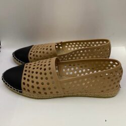 Loeffler Randall Tan Leather Black Cap Toe Espadrille Flats Sz 8.5