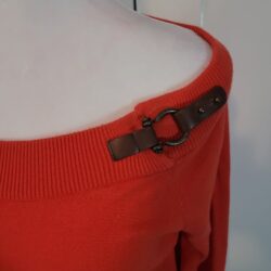 Ralph Lauren Size L Orange Sweater Buckle Shoulder Detail Pullover Equestrian