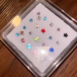 Lot of 22 nose rings brand new push in ball w/case bling