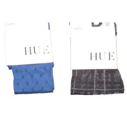 Hue 2 Pair Tights Women’s M-L, Black Shimmery Plaid, Blue Dot