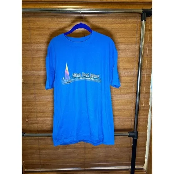 Vintage 1990s Hilton Head Island Hanes Graphic Tshirt Blue