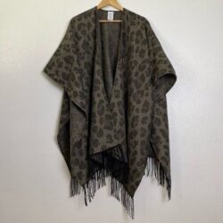 Woolrich Leopard Animal Print Cozy Blanket Wrap Scarf With Fringe Trim One Size