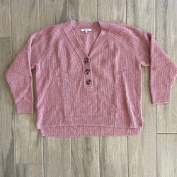 Madewell Ribbed Lyle Henley Sweater Women’s Large Heather Watermelon Pink Casual