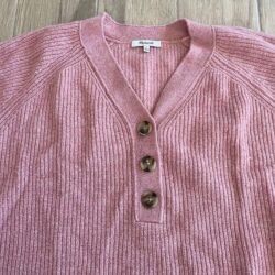 Madewell Ribbed Lyle Henley Sweater Women’s Large Heather Watermelon Pink Casual