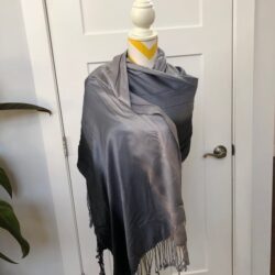 Gray Ombre Wrap Scarf w/ Fringe Shades of Grey to Black 100% Rayon Dry Clean