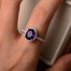 NEW 18K White Gold Amethyst Diamond Ring