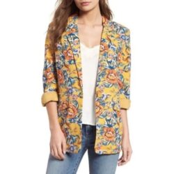 NWT BP. Linen Blend Yellow Floral Long Line Blazer, Size XL