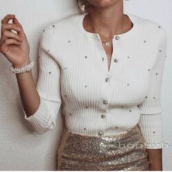 NWT ZARA RIBBED KNIT JEWEL CARDIGAN