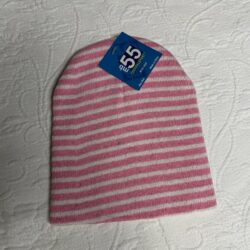 Women’s Pink and White Striped Knit Beanie