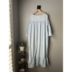 Eileen West Blue WOVEN COTTON LAWN Long Ballet Nightgown Ruffle Embroidery SZ XL