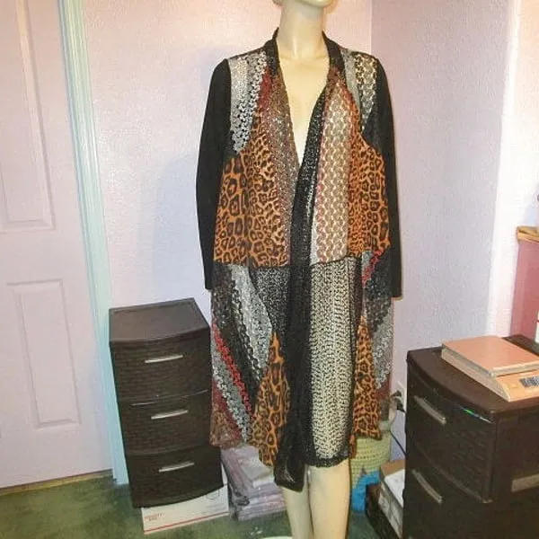 Lavanya MIX PRINT Longline Size 2X KIMONO Wrap SEQUINS Duster CROCHET Jersey