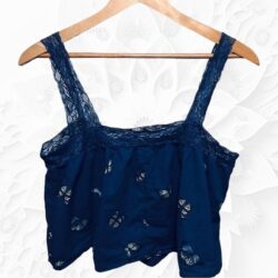 U  Y Blue Butterfly 100% Cotton Camisole Crop Top Size Med