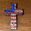 Bejeweled Patriotic Religious Cross Lapel Pin Red White Blue God Bless The USA