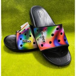Crocs Classic Solarizedslide Slides Black/Multi Roomy Fit (M-10/W-12) Reg: $32