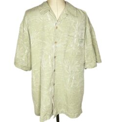 Caribbean Joe | Mens Size XL Green 100% Silk Hawaiian Print Button Front Shirt
