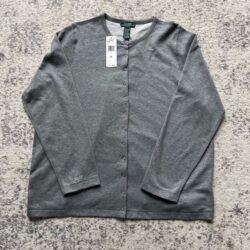 Lauren Ralph Lauren sweater cardigan snap front gray 1X new